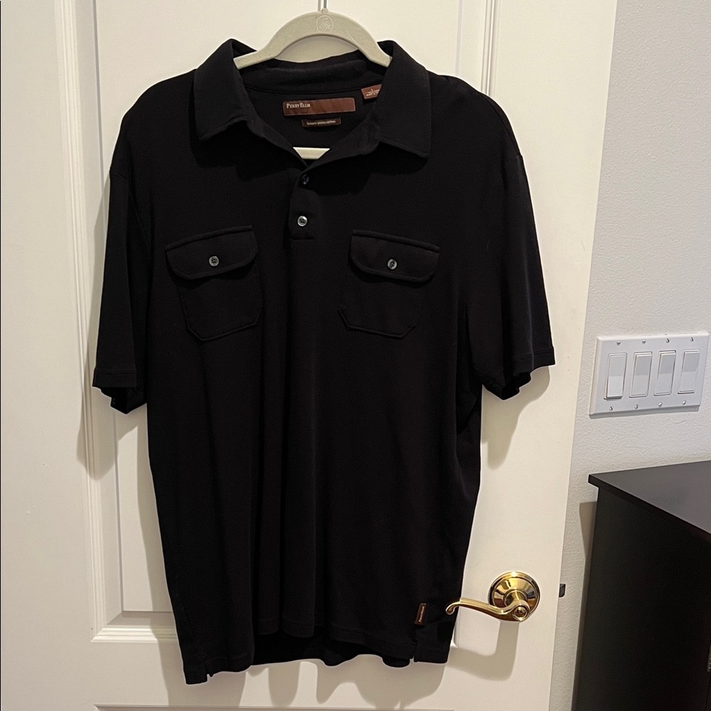 Perry Ellis Classic Black Polo with Buttoned Pockets